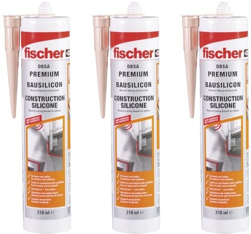 fischer Premium-Bausilikon im 3er Set, geruchsarmes Silikon für Innen & Außen, wetterfest, für viele Anwendungen und Baustoffe, Langzeitschutz vor Schimmel, je 310 ml, betongrau [Amazon Exclusive]