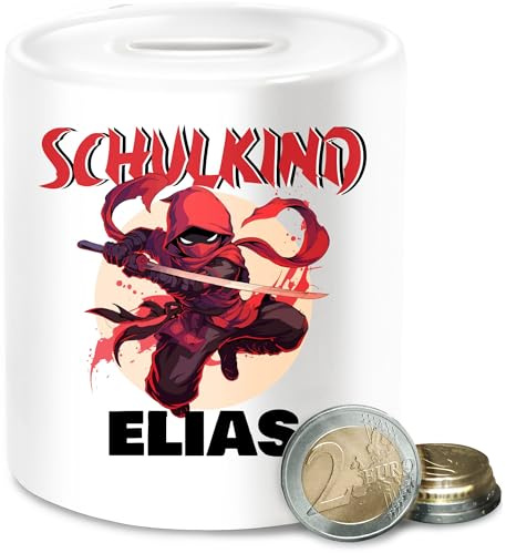 Spardose - Schulanfang & Einschulung Bedruckt - Schulkind Ninja mit Name - Unisize - Weiß - personalisierte Geschenke schulanfänger Schule spardosen 2023 schulkinder Keramik Einhorn schuleingangs