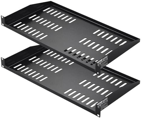 VEVOR 2 PCS Estante para Bastidor de Servidores 1U, Profundidad de 254 mm, Carga de 22,68 kg, Estante en Pared o en Voladizo Ventilado con Bandeja, Buena Circulación de Aire para Gabinete de Red