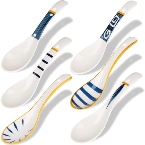 6Pcs Ceramic Soup Spoons Japanese Retro Soup Spoons Chinese Soup Spoon Ceramic Asian Soup Rice Spoon Flatware Asian Serving Spoons Minimalistic Appetizers Tableware Meal Partner Tasting
