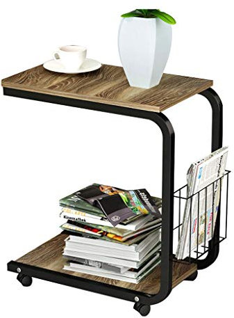 MYVVKIA Table d'appoint Mobile, Table Basse, Table de canapé, Table Console d'appoint en Forme de C, Table à thé, Table de Chevet avec Panier latéral, roulettes Amovibles pour t
