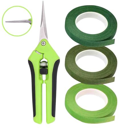 HZXINYI Trädgårdssax Blomstersax Växtsax Rakt Huvud Liten Trädgårdssax Ergonomiskt Handtag med Låsbart Grepp Blad I Rostfritt Stål för Grenar Blommor Växter Bonsai (med 3 Rullar Tejp)