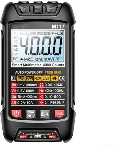 Multimetro digitale completo M117 con connessione sicura, tensione senza contatto e supporto torcia (nero)