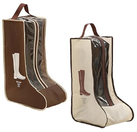 Borse Portatili per Stivali, 2 pezzi tasche per stivali, Portatile Antipolvere Borsa per Scarpe, borse per stivali con cerniera, organizer per stivali per casa e viaggi, Beige/Marrone