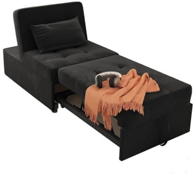 JMORCO Schlafsessel Umwandelbarer Schlafsessel, Pu-Leder, 4-in-1-Einzelsofa, Klappstuhl, Ottomane, ausziehbares kleines Bett, Liegestuhl(Velvet Black)