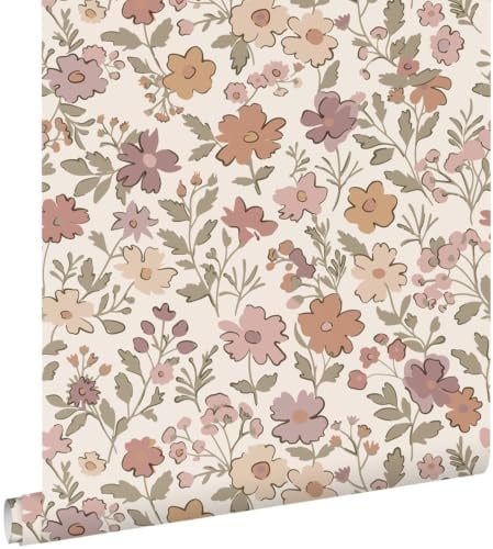 Esta Home Tapete Blumen Mauve-Violett, Graugrün und Terrakotta 53 cm x 10.05 m