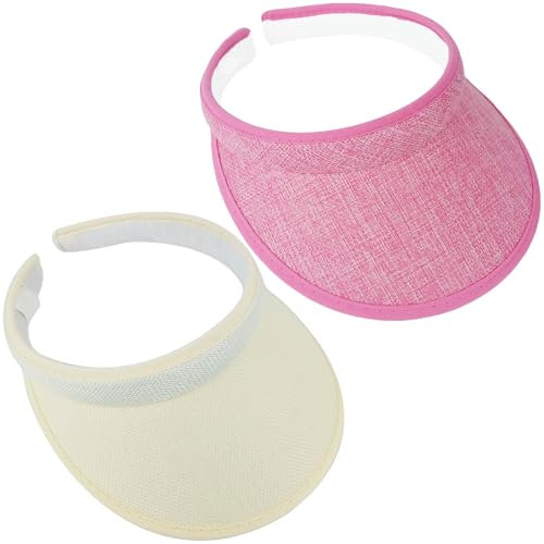 2 Pack Pink Beige Visor Hat Golf Ladies Adjustable Sun Visor Hat Ponytail Women Sports Beach Ponytail Fishing Running Unisex Sun Slip-On Wide Brim Visors