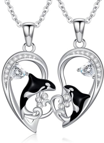 PARYFO BFF Kette Orca Mutter Tochter Halskette Herz 925 Sterling Silber Wal Anhänger 2 Stück BFF Kette Freundschafts Halsketten für Frauen Tochter Damen Paar Partner Gay