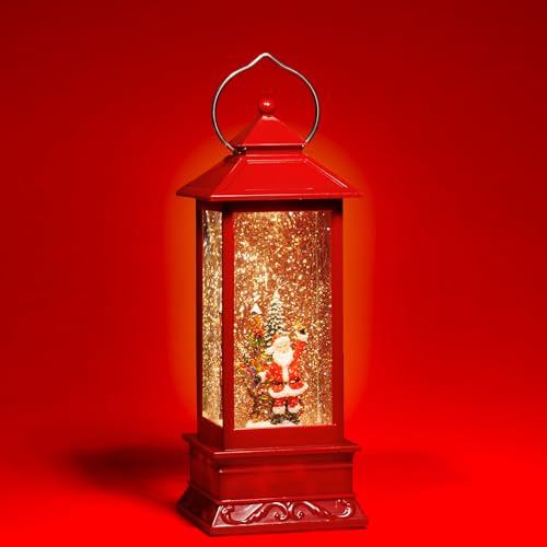 SIKORA WL13 LED Schneelaterne Wasserlaterne Klassisch Santa am Weihnachtsbaum rot mit aufwirbelnden Flocken und Musik