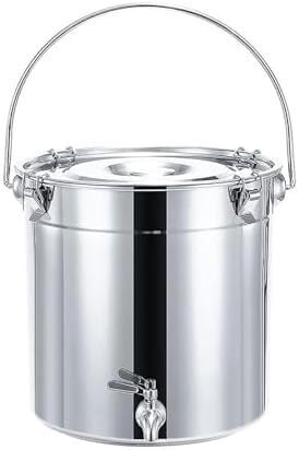 KIJyfgTR Zuppiera in Acciaio Inox con lattiera - Zuppiera con Coperchio 201 Zuppiera in Acciaio Inox/zuppiera ermetica/zuppiera da Trasporto Zuppiera for Vino con Rubinetto(20 * 20cm(7L))
