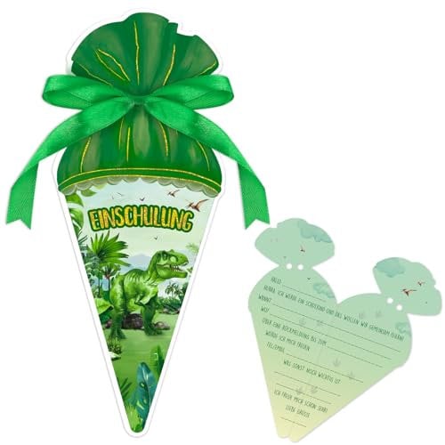 MEJOSER 12 Stück Einladung Einschulung Junge Dinosaurier Einladungskarten zum Schulanfang Schulkind Mädchen Dino Schuleinführung Party Geschenke (Dino)