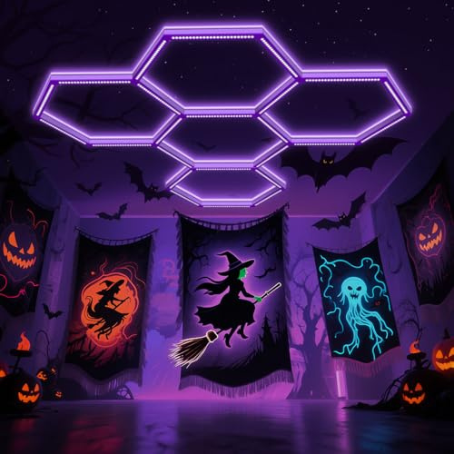BRILLIHOOD Hexagon Schwarzlicht, 144W, 5 Gitter LED Waben UV Schwarzlichter mit Netzstecker für Glow Party Licht Poster Body Paint Fluoreszierende Party Halloween Dekor