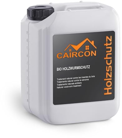 CAIRCON Natürliches Holzwurmmittel – präventiver Schutz vor Holzwurm, Holzbock & Holzschädlinge – für Möbel & Garten innen & außen – 5L