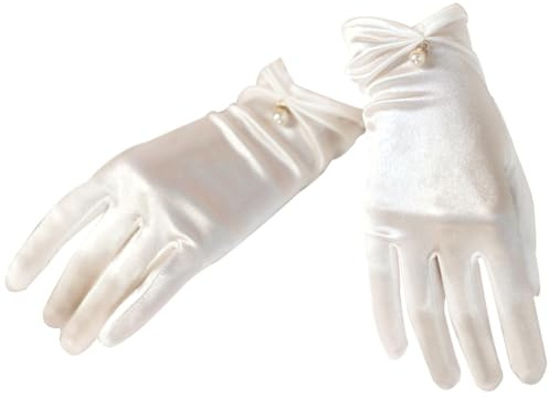 CREATCABIN 1 Paar Weiße Handschuhe Für Damen Formelle Satin Handschuhe Für Die Braut Dekoration Für Hochzeitskleider Mit Perlen Am Handgelenk Set Flapper Accessoires Für Weihnachten Geburtstagsfeier