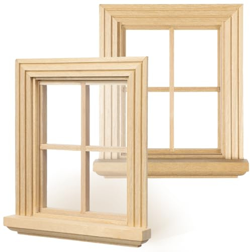 SHINEOFI 2Er Set Miniaturfensterrahmen Aus Birkenholz 1:12 Maßstab Puppenhausfenster Für DIY Puppenhausmöbel Dekoration Und Spielzeugzubehör Mit 4 Fächern