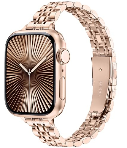 Vamyzji Metall für Apple Watch 46mm 45mm 44mm 49mm 42mm(Serie 3 2 1), Slim Edelstahl Metall kette Wechseln iWacth Armband Damen, für Apple Watch Armband Serie 11 10 9 8 7 6 SE 5 4 Ultra 3 2 1,Rosegold
