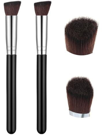 Lot de 2 pinceaux d'angle pour contour des yeux - Pinceaux anti-cernes - Petit pinceau de maquillage biseauté sous les yeux - Pinceaux éclaircissants pour estomper le contour du visage - Noir