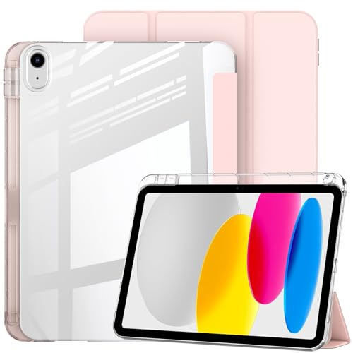 Bighan Case replace for iPad A16 11th 11 inch 2025/iPad 10th 10.9 inch 2022, PC Clear Back Cover, Trifold Stand replace Compatible with iPad 11th/10th with Pencil Holder, Auto Wake/Sleep, Pink