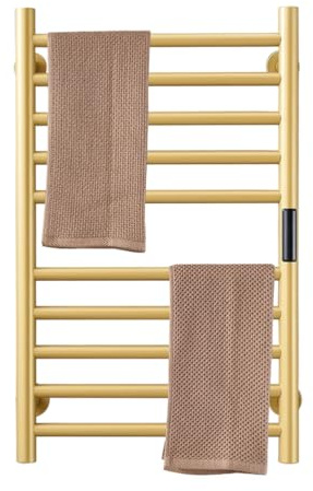 DUDYP Toallero Térmico Calentador De Toallas Radiador Dorado,Temporizador Incorporado Control De Temperatura, 10 Barras Toalleros Eléctricos con Calefacción para Baño Plug In/Hardwiring