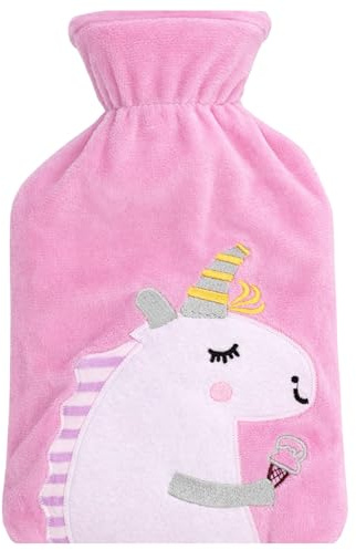 MIJOMA Wärmflasche 0,75L mit weichem Fleecebezug – Kinder-Wärmflasche mit Tiermotiv – für Bauchweh, Kuschelzeit & Wohlfühlmomente (Einhorn)