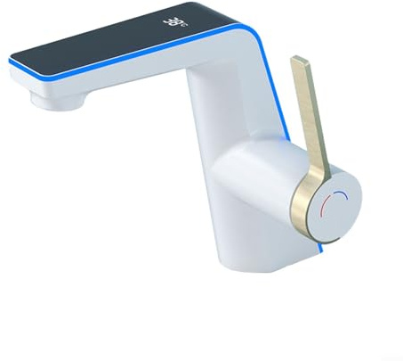 Robinet mitigeur thermostatique à poignée unique pour évier de salle de bain et cuisine - Sensible à la température - Blanc