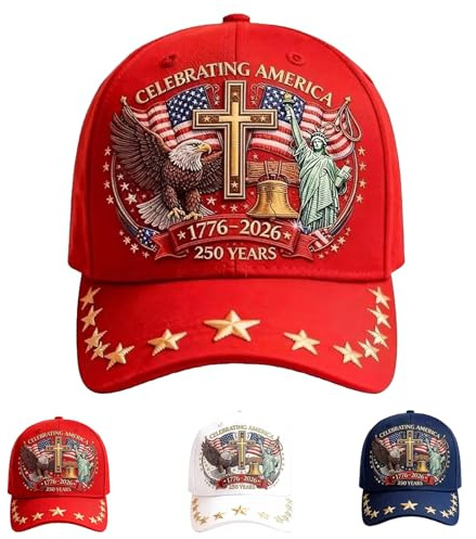Generisch Eagle & Liberty & Cross Printing Patriotic Hats, United States 25Oth Anniversary Hat, Adjustable Baseball Cap