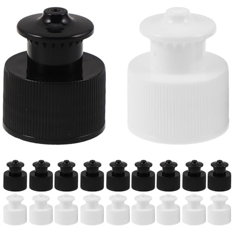 PENIKOKO Lot de 20 Bouchons de Bouteille à Tirer 24 Mm en Plastique Blanc et Noir, Étanches et Anti-Fuite, Couvercles de Rechange pour Bouteille d'eau Sport, Adaptés aux Activités