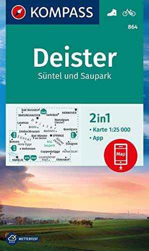 KOMPASS Wanderkarte 864 Deister, Süntel und Saupark 1:25.000: 2in1 Wanderkarte, inklusive Karte zur offline Verwendung in der KOMPASS-App. Fahrradfahren.
