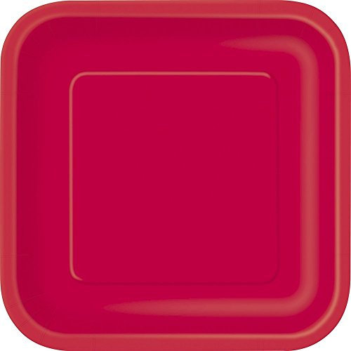 Unique 14 Grandes Assiettes en Carton Rouges 22,2 cm - Rouge - Taille