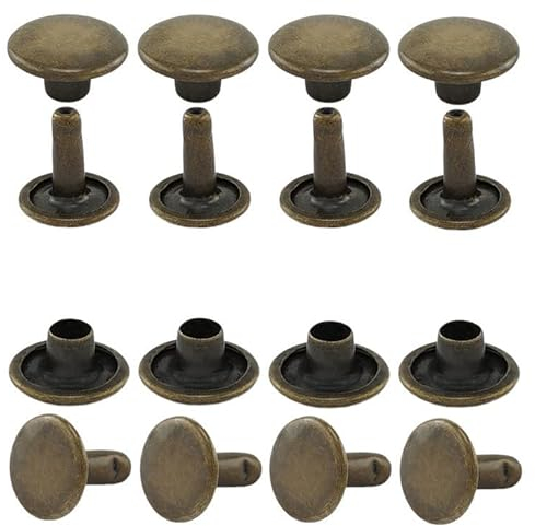 GETMORE Parts Hohlnieten Doppelkopf, Doppel-Niete, Doppelhohlniete, zweiteilig, Messing, rostfrei - ab 100 Stück, antik, 9 mm