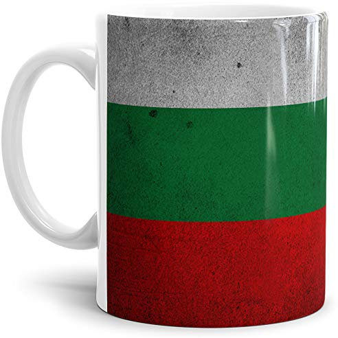 Flaggen-Tasse/Souvenir/Urlaub/Länder-Fahne/Kaffetasse/Mug/Cup - (Bulgarien, Retro-Optik)