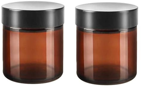 Lot de 2 pots vides rechargeables en verre marron avec bouchon noir pour cosmétiques, maquillage, baume à lèvres, lotion, nourriture, 120 ml