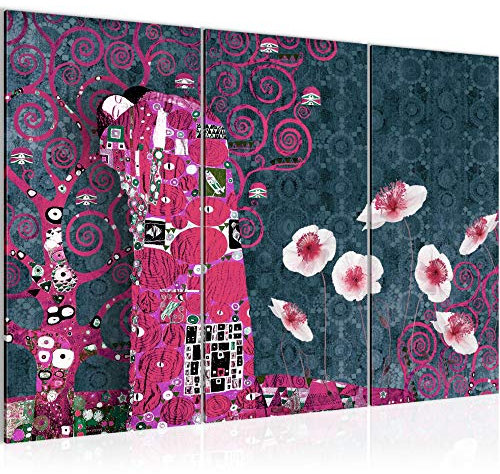 Runa Art Gustav Klimt Le Baiser Peinture Tableau Salon XXL Rose Arbre 120 x 80 cm 3 Parties Decoration Murale 021531b