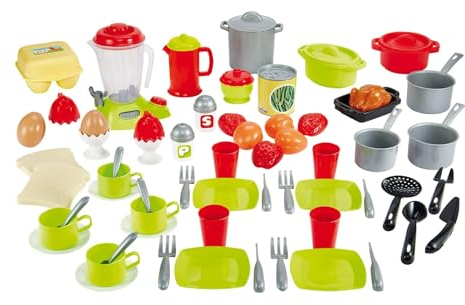 Jouets Ecoiffier - 2598 - Coffret dînette - 100 % Chef - Vaisselle, ustensiles de cuisine et aliments - 70 pièces - Dès 18 mois - Fabriqué en France