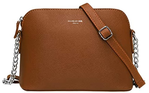 David Jones - Damen Kleine Umhängetasche - Frau Handtasche PU Leder - Tasche Kette Schultertasche Crossbody Bag - Abendtasche Zip Reißverschluss - Party Handy City Clutch Mode Elegant - Kamel Braun