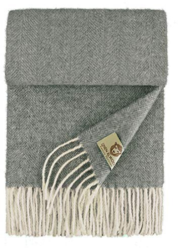 Linen & Cotton Hochwertiger Warmer Schal Wollschal Classico für Damen Herren - 100% Weicher Merino Wolle, Dunkelgrau/Grau (68 x 200cm) Tuch, Halstuch, Winterschal, Übergangsschal, Stola, Langschal