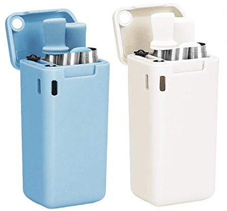 AVANA Lot de 2 pailles réutilisables en acier inoxydable Pliables en silicone Sans BPA Respectueux de l'environnement Pliables avec brosse de nettoyage et boîte magnétique (blanc et bleu clair)