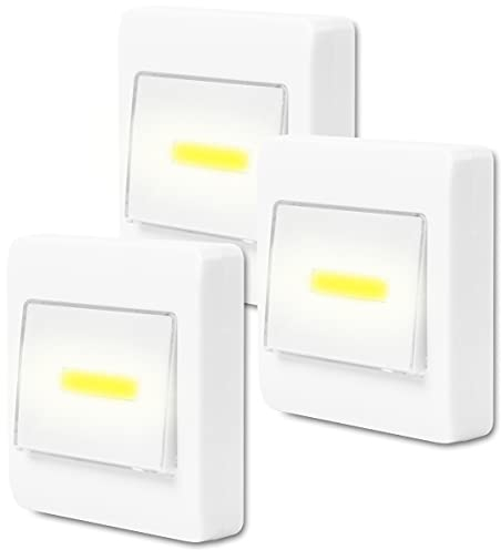 Eaxus® 3er Set LED Unterbauleuchte - Wandlampe Batteriebetrieben - Küchenleuchte, Lichtschalter für Küche, Garage & Co. Schrankleuchte, Weiß