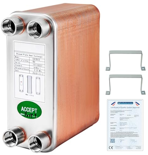 BestEquip Plattenwärmetauscher Edelstahl B12-60,Wärmetauscher 60, Plattenwärmetauscher 3,0 MPa, Wärmetauscher heizung, Silber