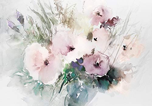 wandmotiv24 Photo murale Aquarelle florale vintage XS 150 x 105cm - 3 pièces photo, papier peint non tissé Fleurs roses M5866