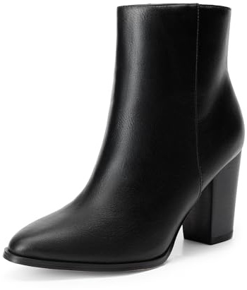 DREAM PAIRS Damen Spitze Stiefeletten mit Blockabsatz | Komfortable Latex-Einlegesohle, 7,6 cm Blockabsatz, Elegante Spitze Form, Seitlicher Reißverschluss, Vielseitig Kombinierbar