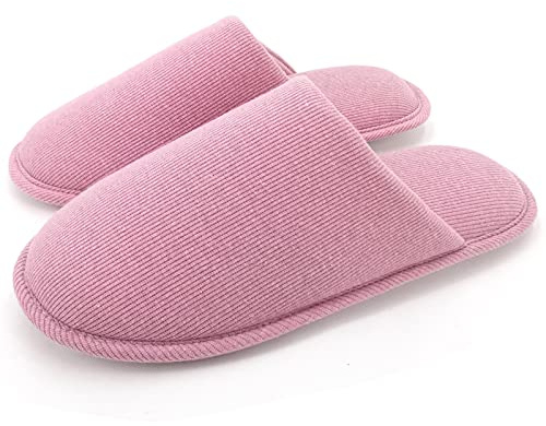 ofoot Damen Bio-Baumwolle rutschfeste Hausschuhe, gemütlicher Memory-Schaum waschbar für Sommer Schlafzimmer, Gummisohle (Dunkelpink, 35/36 EU)