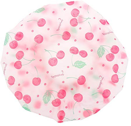 Inzopo Shower Cap Bath Shower Reusable Clear Plastic Hair Cover Spa Salon Care - Cherry, as described Cherry