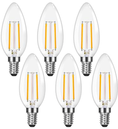 Lepro Led Chandelier Bulbs 60w Equivalent,E12 Dimmable Candelabra Bulbs for Ceiling Fan and Chandelier, 500lm 2700k Soft White Filament Bulbs,Type B Base, Ultra Energy Saving, Long Lifespan, 6-Pack