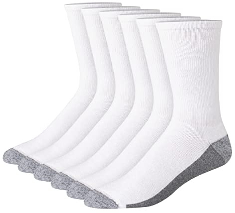 Hanes mens Hanes Men's Socks, 6-pair Pack Max Cushion Crew, White/Grey Foot Bottom, 6 12 US