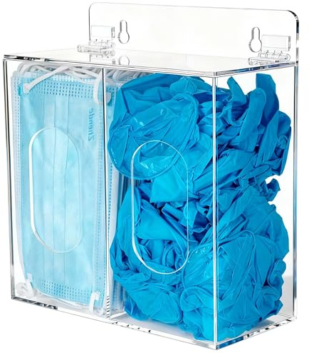 SEANADO Spender für Gesichtsmasken, Acryl, Handschuhehalter, Hygienestation mit Deckel für Einweg-Emesisbeutel, Schuhüberzug und Haarnetz, Wandhalterungslöcher oder Tischhalter (transparent)