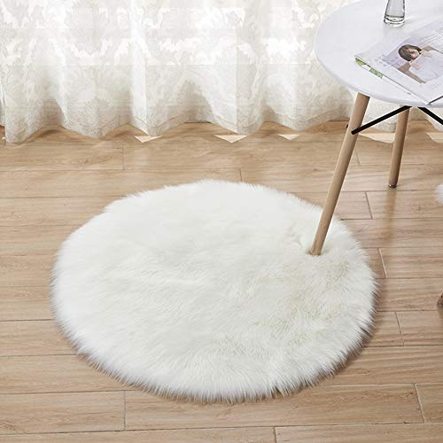 Faux Lammfell Schaffell Teppich für Stuhl Sofa Wohnzimmer Schlafzimmer Runder Longhair Fell Optik Nachahmung Wolle Teppich für Home Decorator Weiß Diameter 50CM