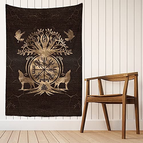 QAWD Wikinger literarische Wandteppich Wandbehang magische Strandteppich Decke böhmischen Hippie Hintergrund Stoff Wandteppich Wandbehang A8 180X230CM