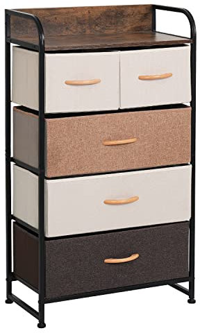 YOURLITE 5-Drawer Dresser, Fabric Chest of Drawers with Wood Top & Metal Frame, Easy-Install, Large Storage Space Storage Organizer Unit for Bedroom, Living Room, Nursery Room, Hallway (Brown)