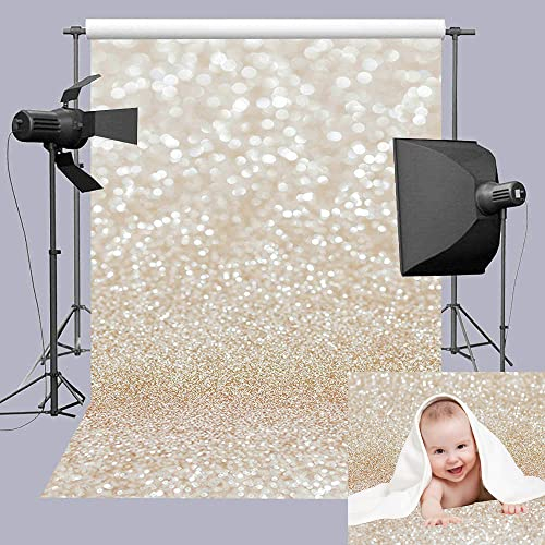 Gold Bokeh Photography Backdrop White Golden Spots Shinning Sparkle (Not Glitter) Background Newborn Baby Portrait Photo Studio Photobooth Props (5x7ft)